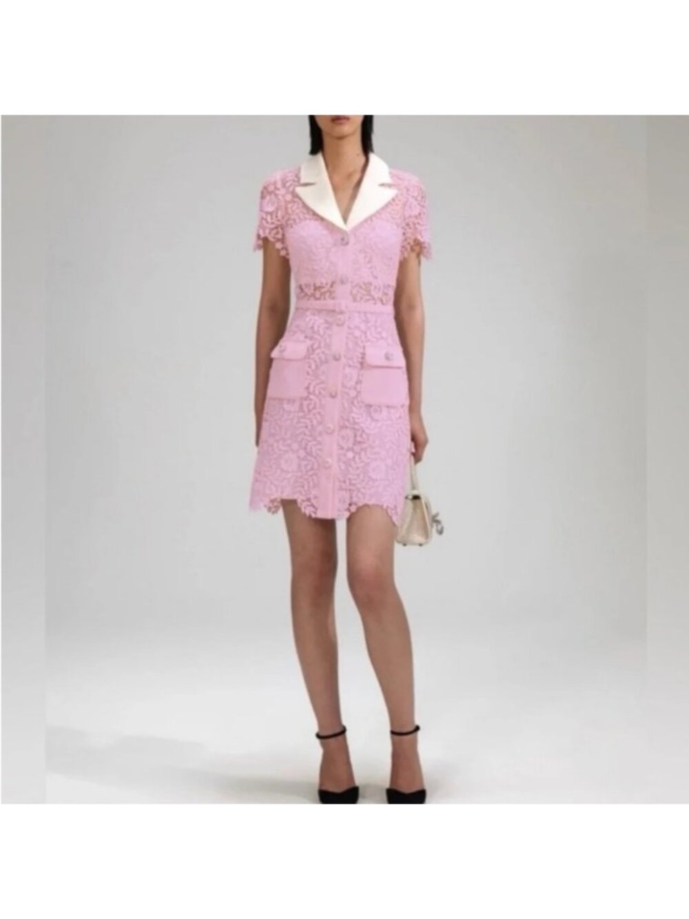 Self-Portrait Pink Lace Crystal Embellished Mini Dress NWOT
